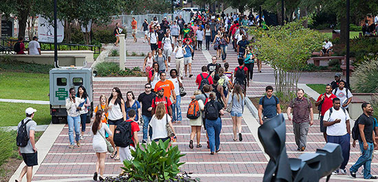 students outside walking