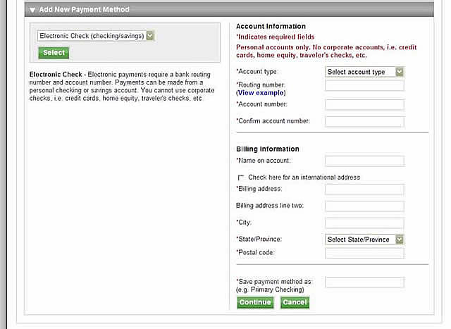 Electronic check option