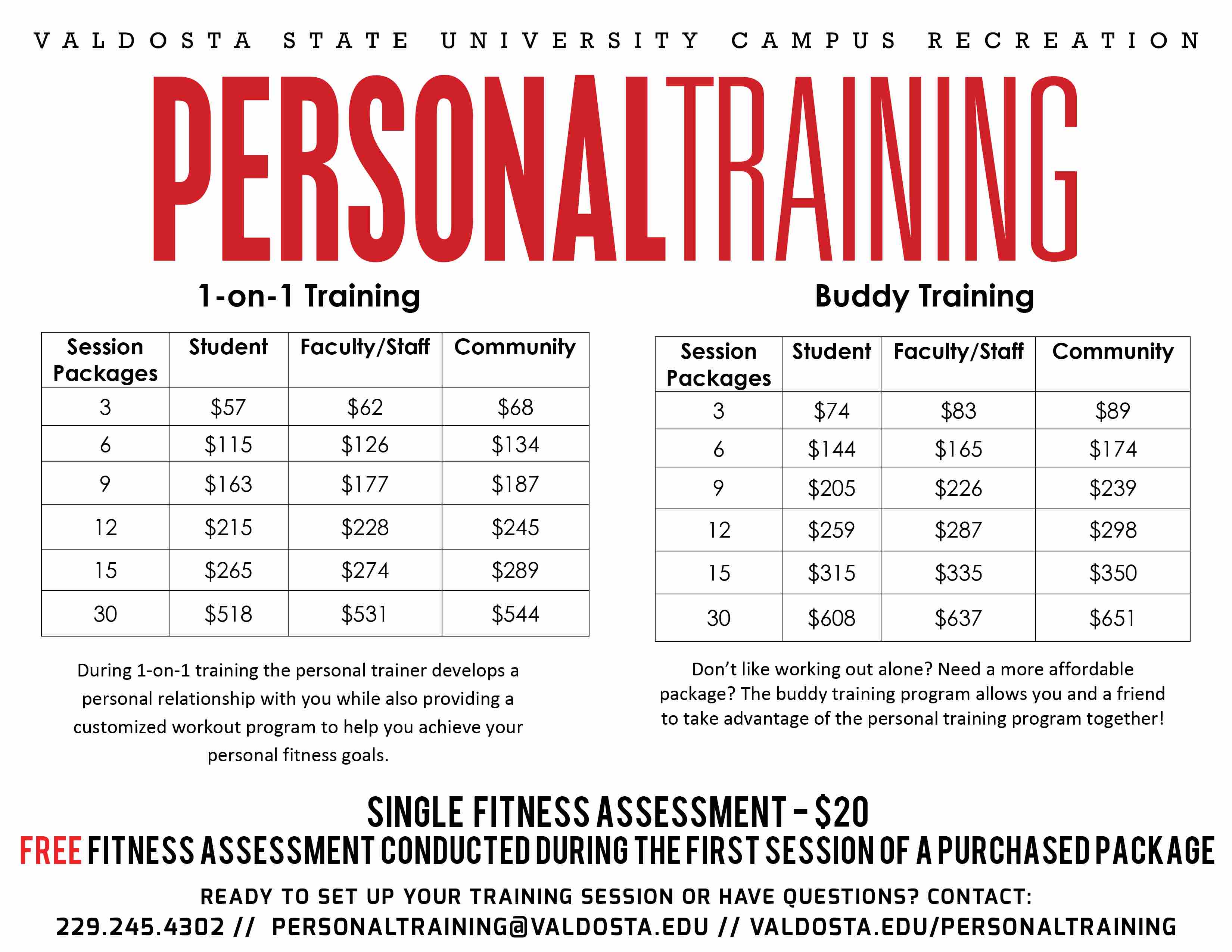 Personal Training Price Sheet Template